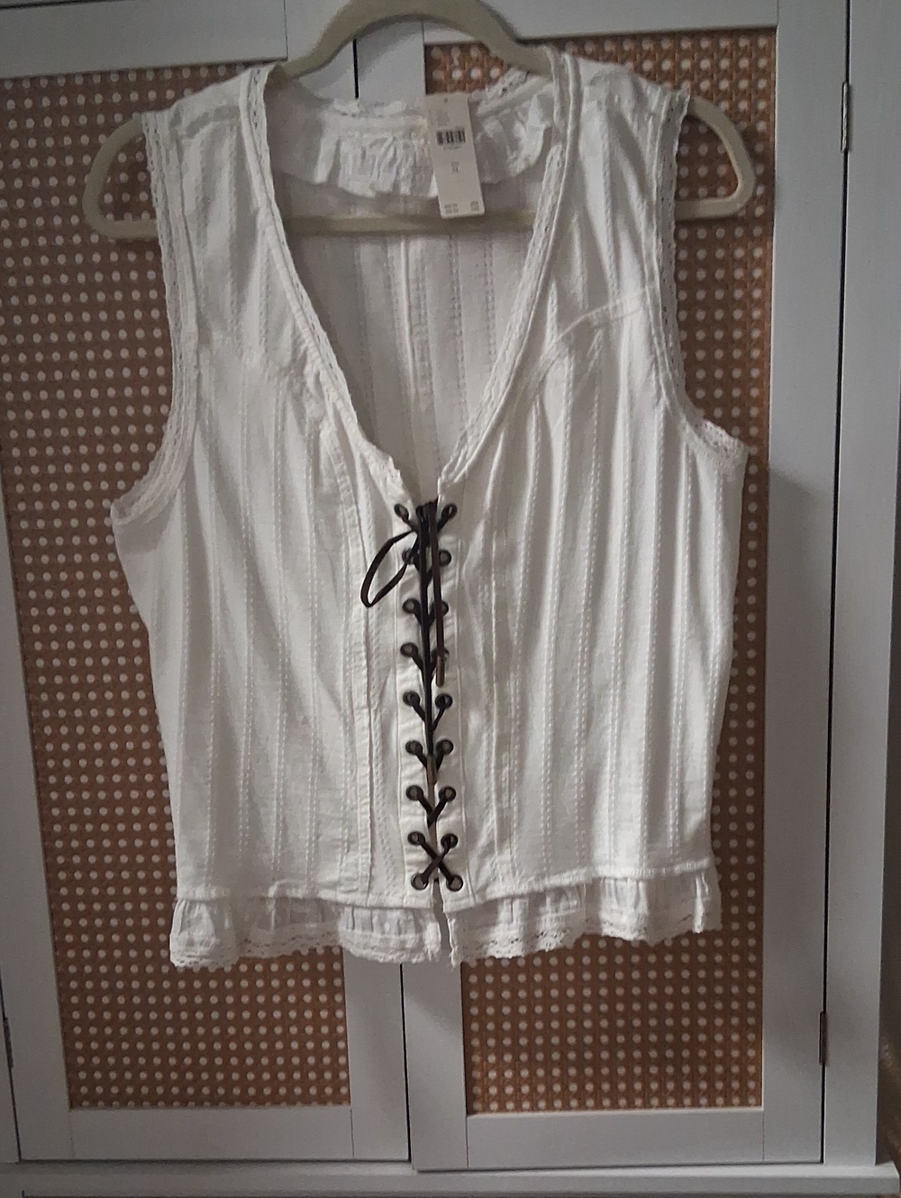 Pilcro White Lace-Up Cotton Camisole
